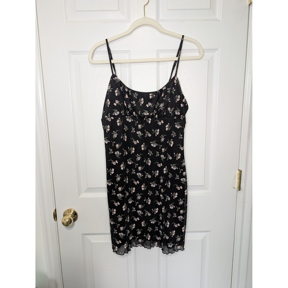 Y2K Coquette Ditsy Floral Babydoll Mini Dress Black L Feminine fairycore - Picture 10 of 12